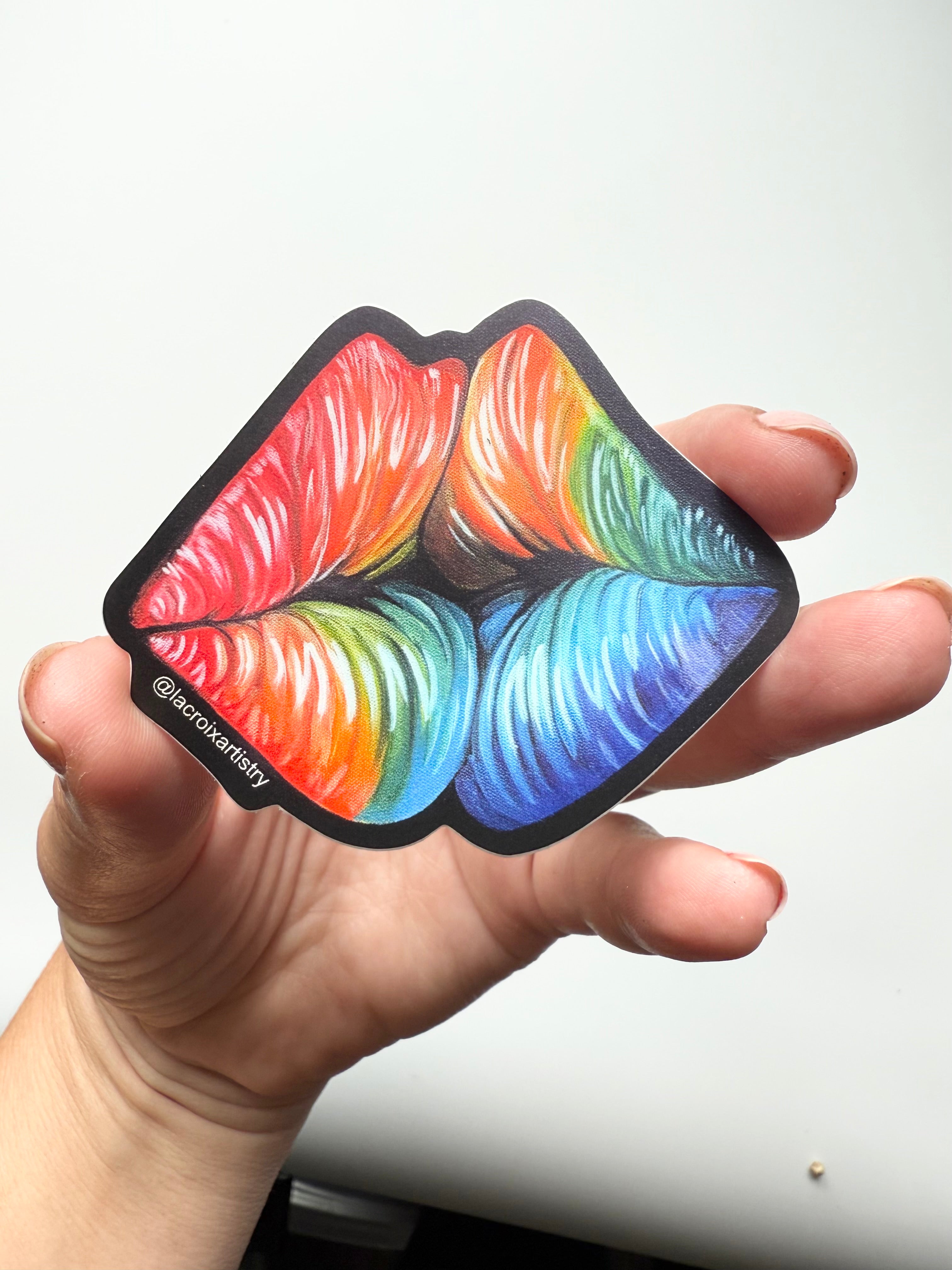 Rainbow Lips Sticker – 3” Die Cut Vinyl, Waterproof & Weatherproof – Colorful Art by LaCroix Artistry
