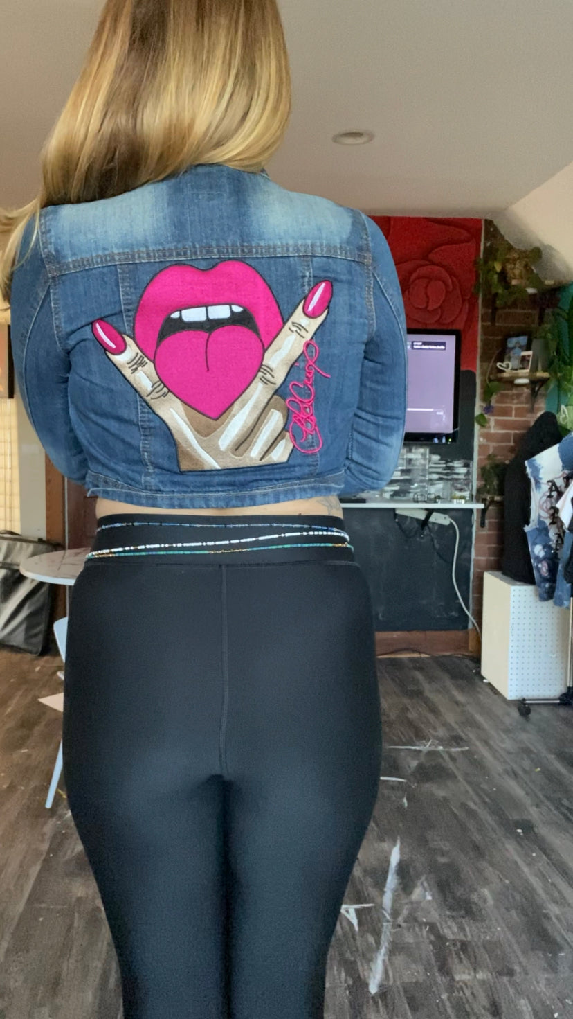 Eat Your Heart Out Embroidered Cropped Jean Jacket