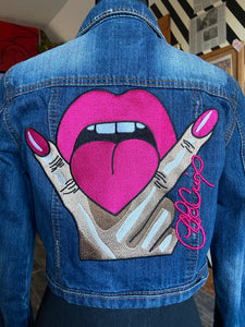 Eat Your Heart Out Embroidered Cropped Jean Jacket