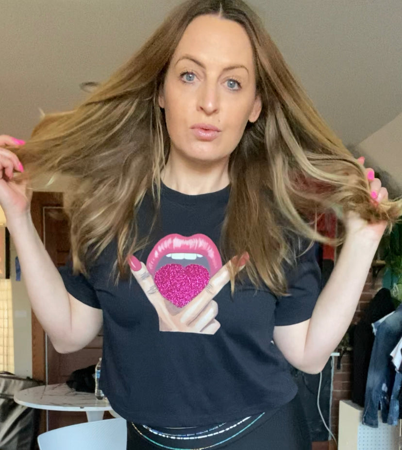 Eat Your Heart Out Glitter Cropped Tee Shirt