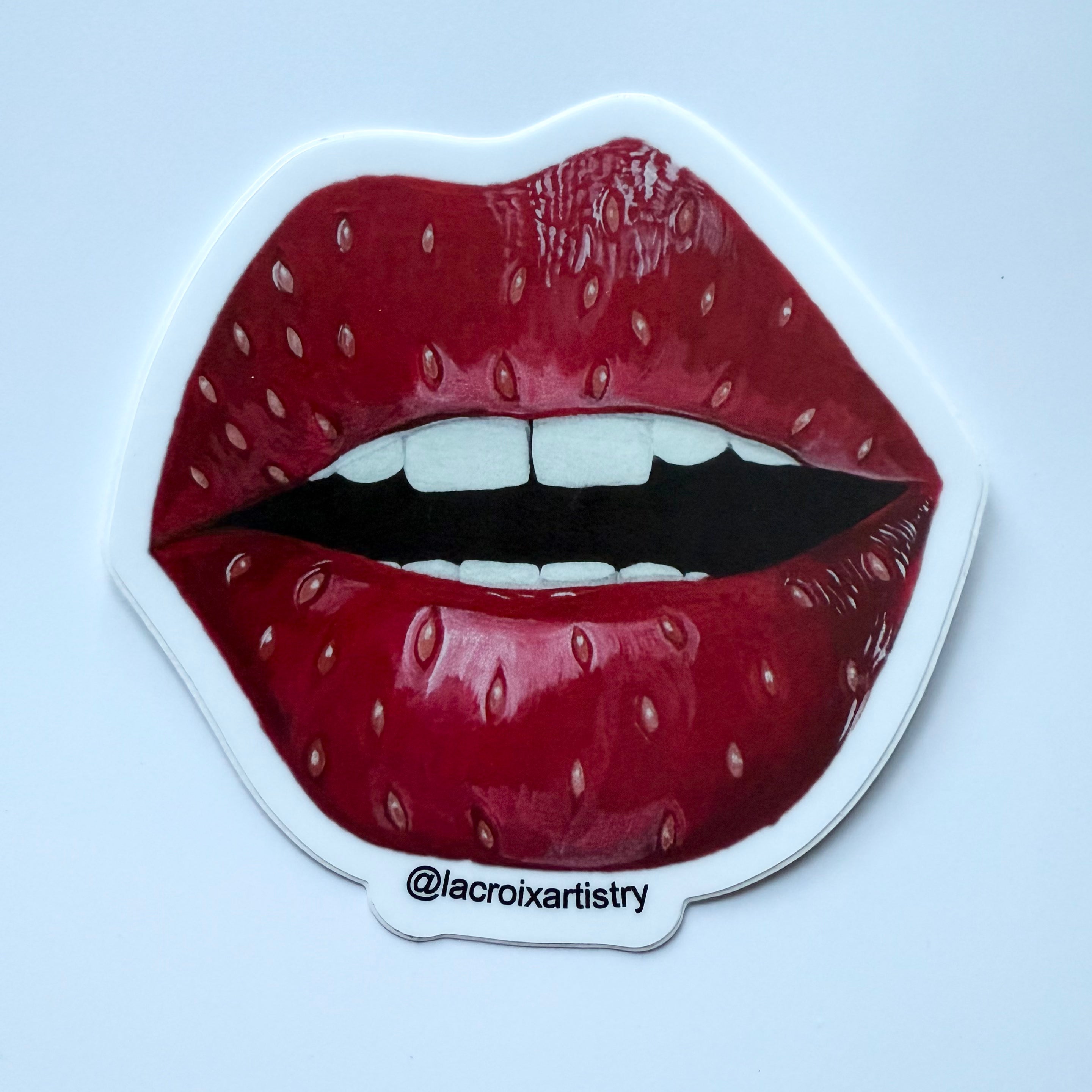 Strawberry Lips Vinyl Sticker – 3” Waterproof & Weatherproof | Fun Fruit Pop Art Decal by LaCroix Artistry