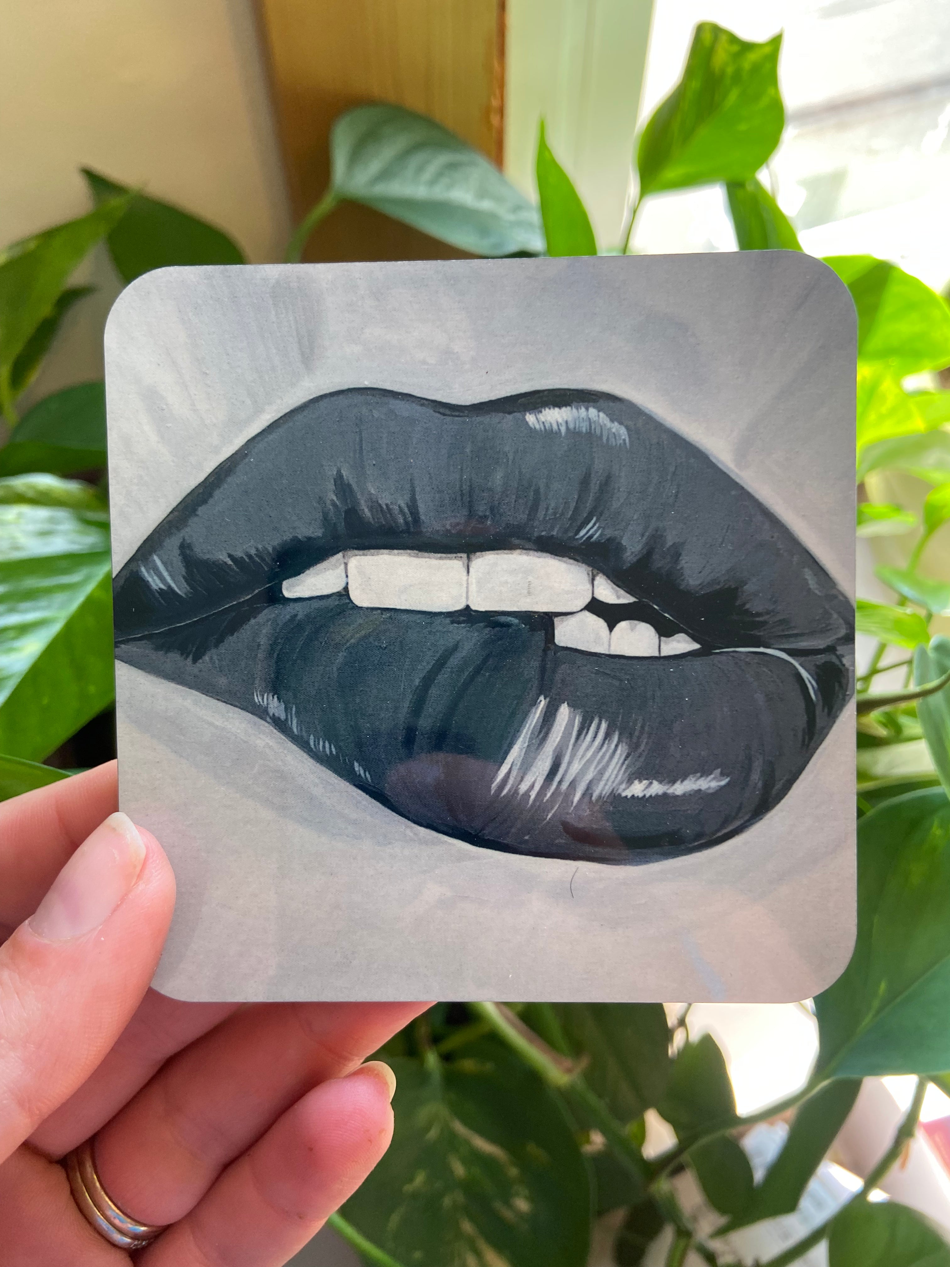 Black and White Biting Lip Coaster