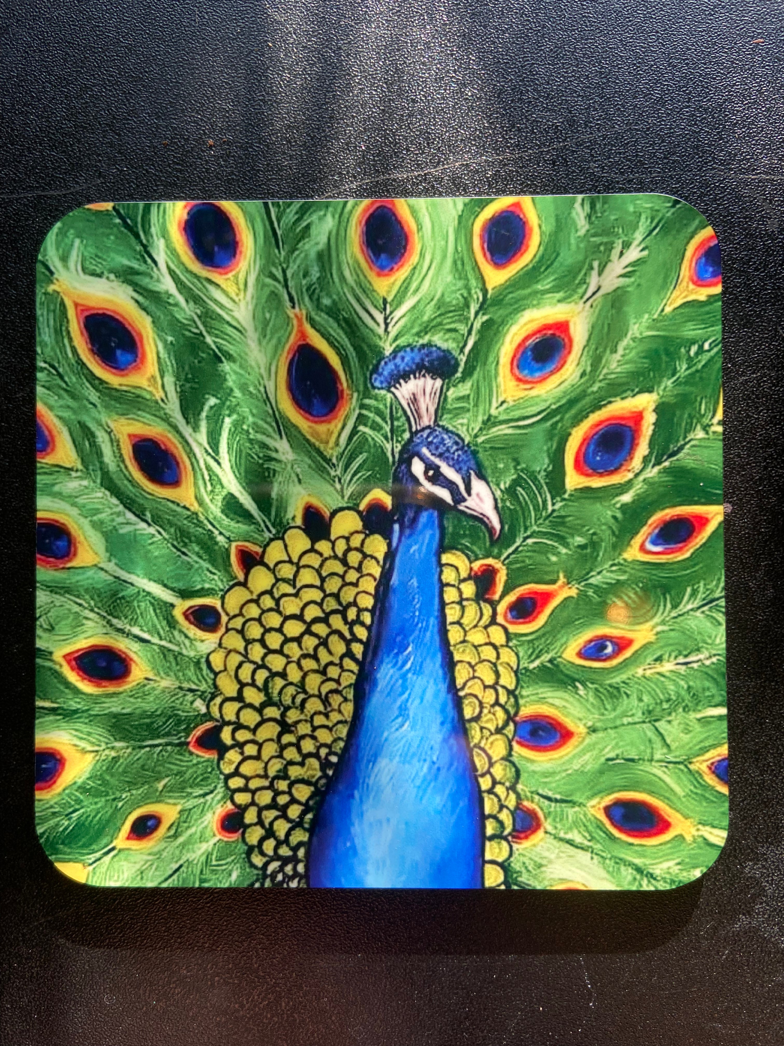 Proud Peacock Cork Backed Coaster