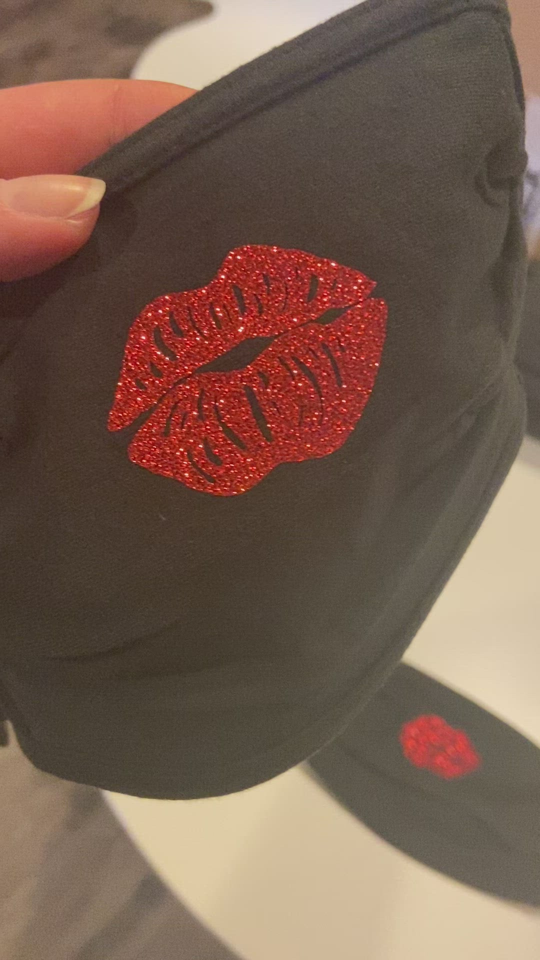 Red Glitter Lips adjustable Black facemask LaCroix Artistry