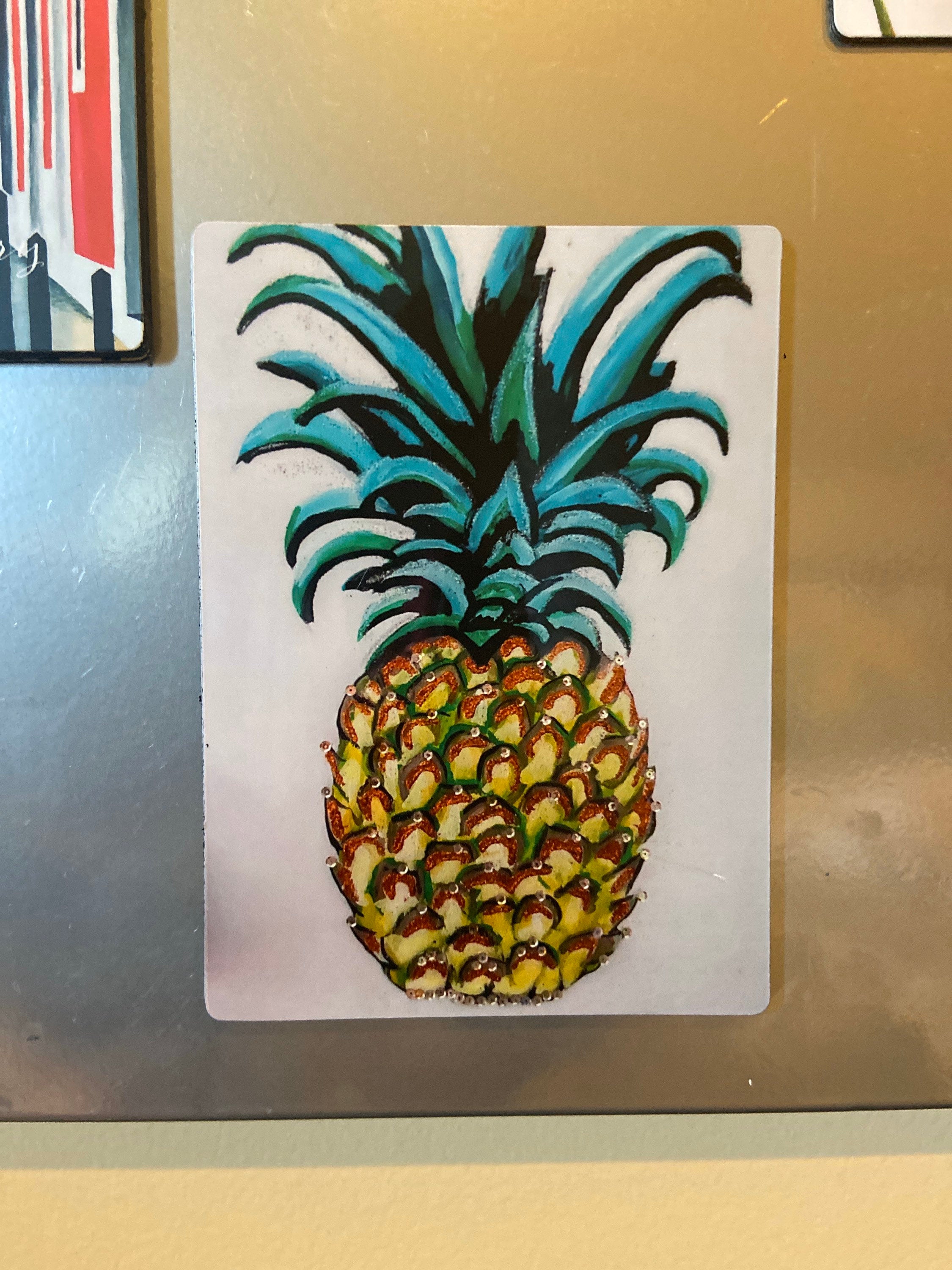 Yellow pineapple fruit fridge refrigerator magnet
