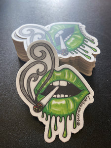 Green Smoking Lips Sticker