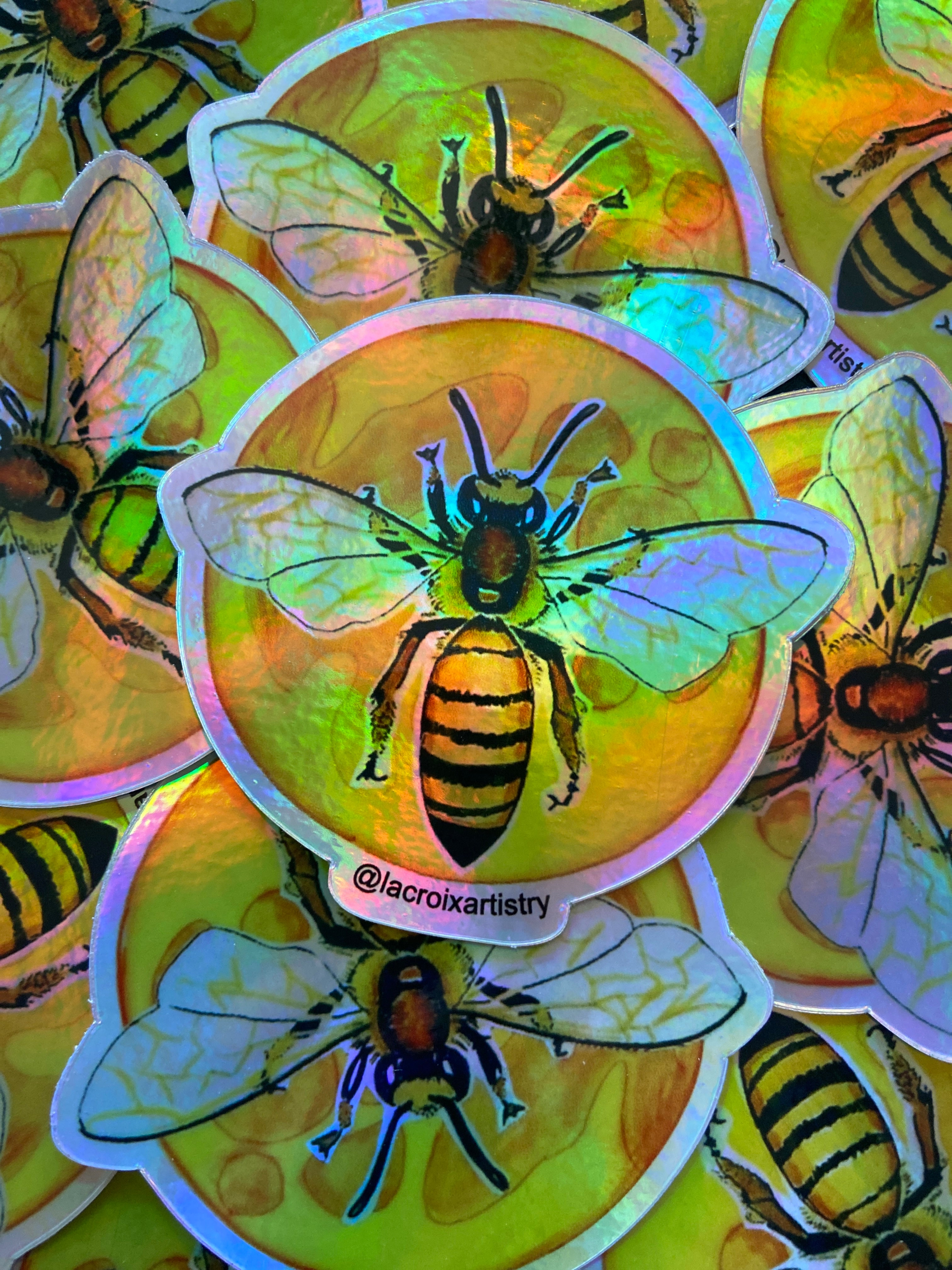 Moon Bee 3” holographic vinyl LaCroix Artistry Sticker