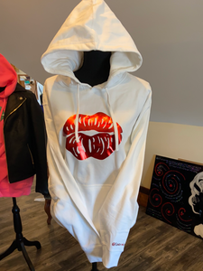 Shimmery Red Kissy Lips White Hoodie