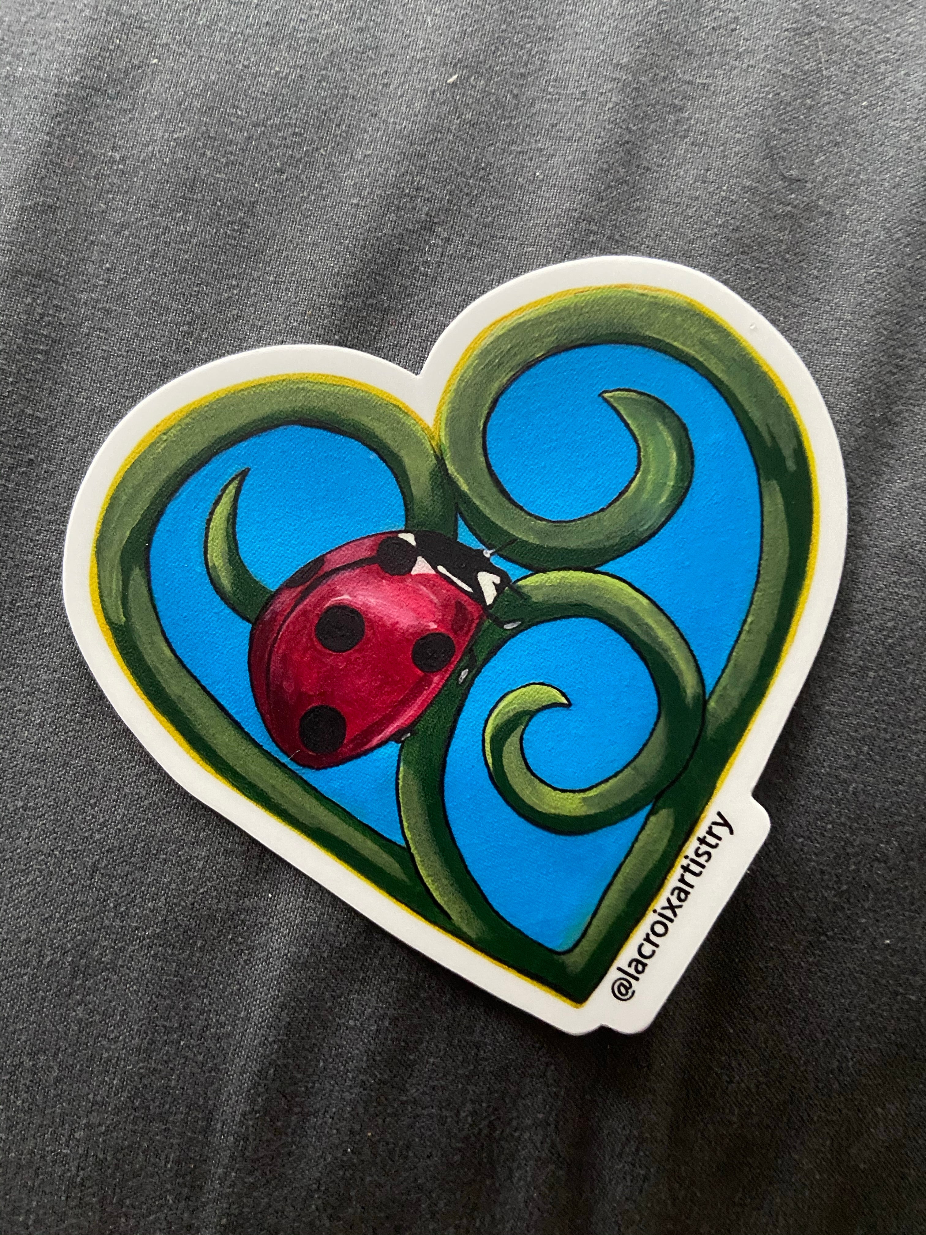 Ladybug heart shaped die-cut vinyl sticker