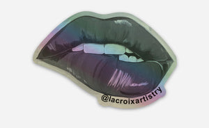 Hollographic black and white biting lip sticker