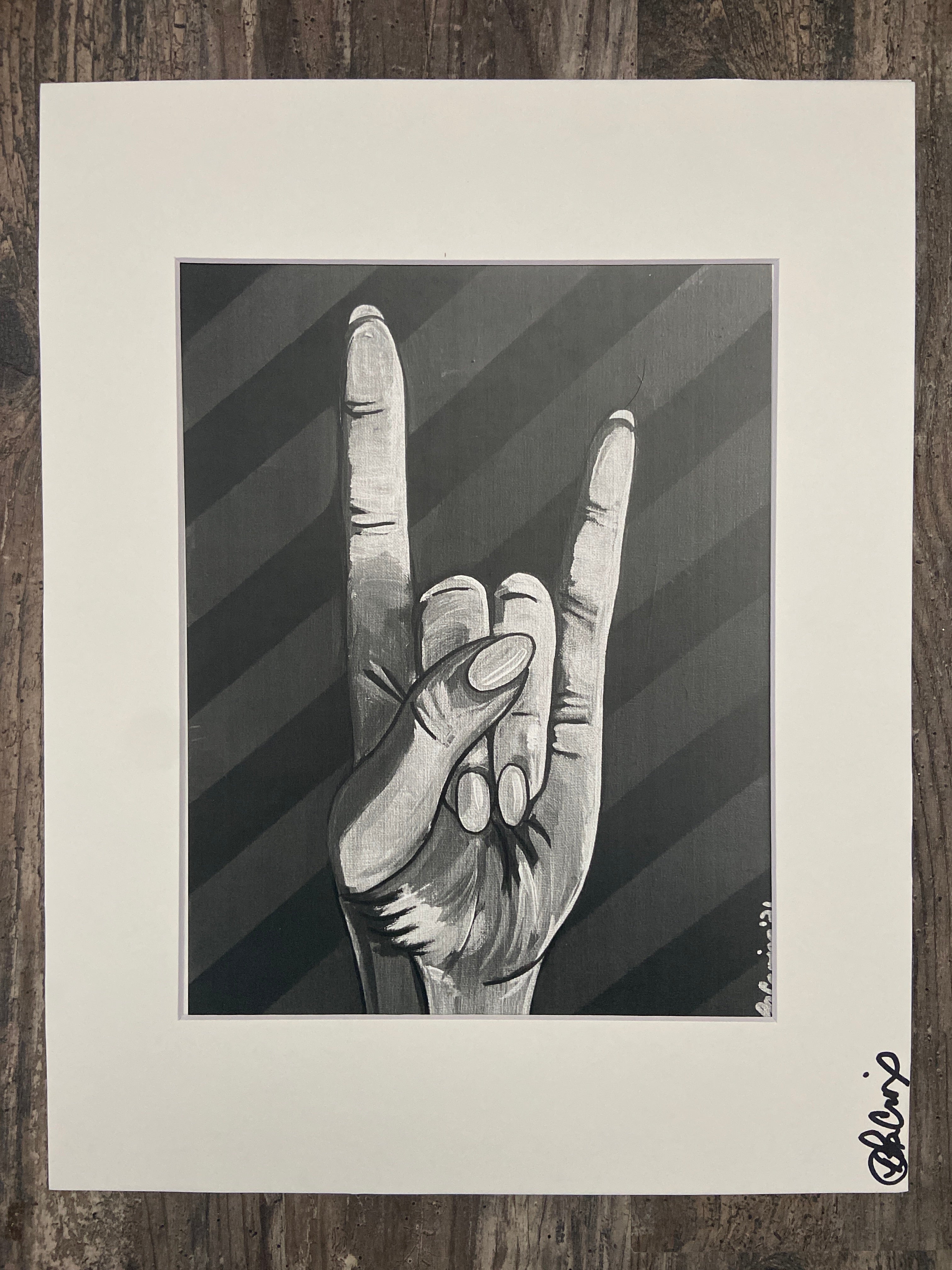 Let’s Rock Hand sign black and white LaCroix Artistry print