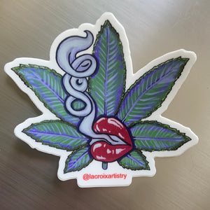 Cannabis leaf with smoking lips 3” vinyl sticker